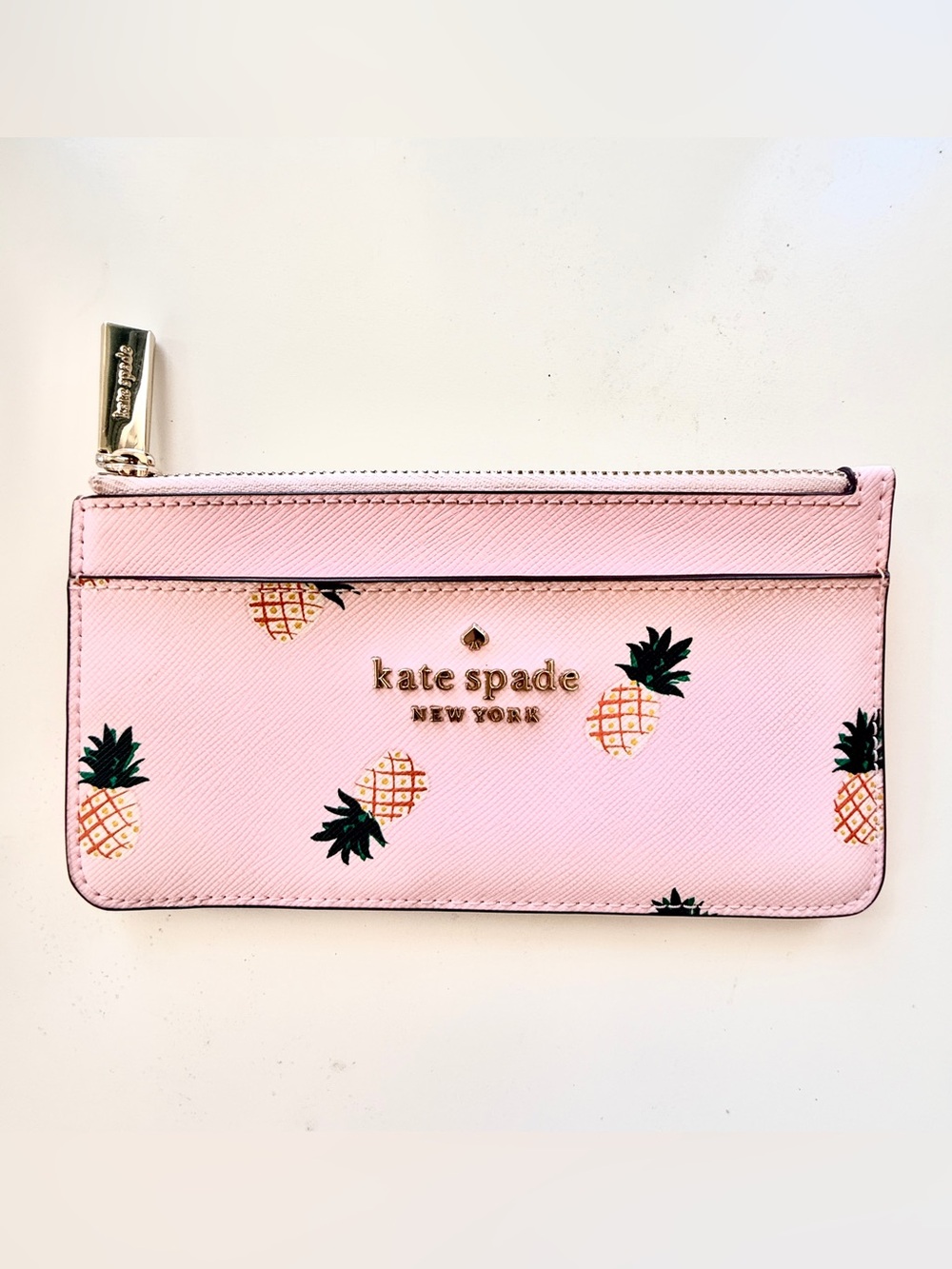Kate Spade New York Staci Pineapple Large Slim Zip Card Holder Wallet Pink